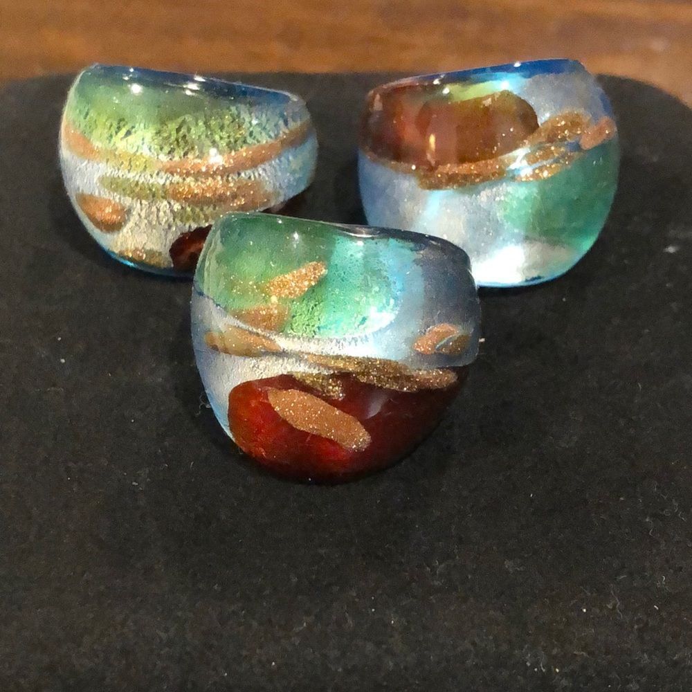 Women’s Blue Hand Blown Glass Rings Sizes 5-1/3 - 8